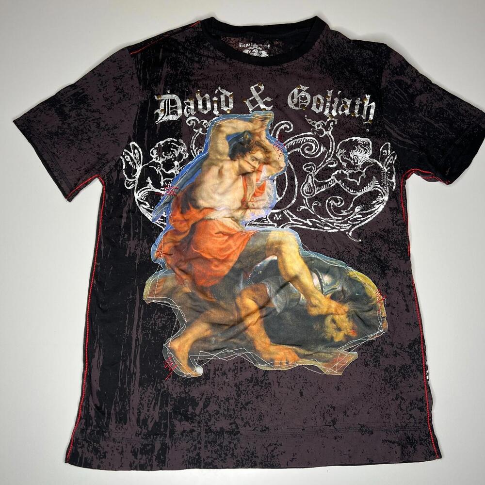 Royal Army David & Goliath Graphic T-Shirt XL Black Red Stitch Bible Theme Metal
